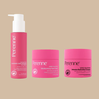 Perenne Sulphate-Free Barrier Skin Repair Face Wash, Moisturizing Face Cream & Intensive Restorative Cream Combo | Complete Ceramide Skincare Routine for Dry, Sensitive & Damaged Skin | 100ml + 50g + 50g | Dermatologist-Tested