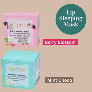 Perenne Lip Sleeping Mask For lip plumping & depigmentation With Kojic acid & Vitamin C (Berry blossom & Mint Choco-10gm x 2)