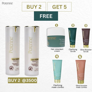 Buy 2 Glow booster Radiance Serum Get 5 Free - Hair Retardant Cream & Clarifying Scrub + Mask Combo & Glow booster Scrub + Mask Combo