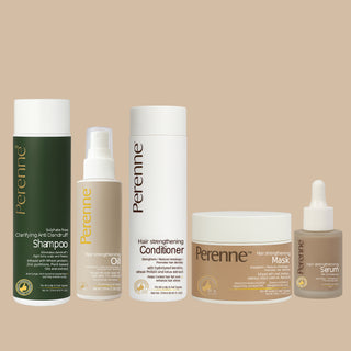 Perenne Clarifying Anti-Dandruff Hair Strengthening Kit including Clarifying  Anti-Dandruff Shampoo, Hair Strengthening Conditioner,  Hair Strengthening Oil, Hair Strengthening Serum & Hair Strengthening Mask | For Dandruff, Hair Fall & Hair Growth.