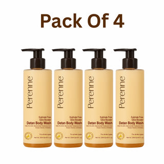 Pack of 4 - Perenne Sulphate free Glow Booster Detan Body Wash with 5% AHA, Niacinamide and Hyaluronic Acid (250 ml)