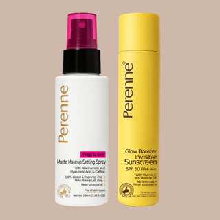 Buy Combo of Perenne Prep & Set Matte Makeup Setting Spray & Glow Booster Invisible Sunscreen SPF 50 PA+++ (100ml x 50gm)