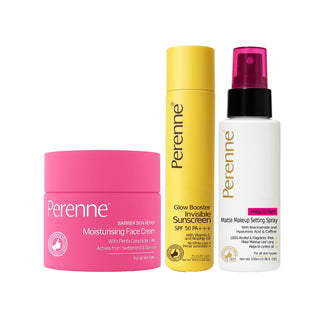 Combo of Perenne Barrier Skin Repair Moisturizing Face Cream, Glow Booster Invisible Sunscreen & Prep & Set Matte Makeup Setting Spray (50g x 50ml x 100ml)