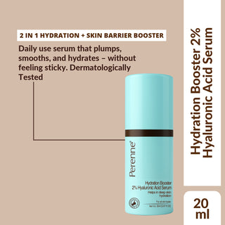 Perenne Hydration Booster 2% Hyaluronic Acid Serum With Swiss Glacier Water + Pentavitin® | Intense Hydration + Skin Plumping |Lightweight & Fast-Absorbing| 92% Natural | Dermatologically Tested | For All Skin Types 20 ml
