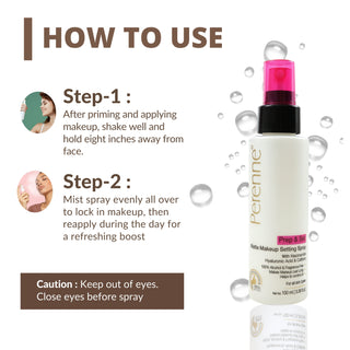 Perenne Prep & Set Matte Makeup Setting Spray with Niacinamide, Hyaluronic Acid & Caffeine |Matte Finished| Helps to control oil | For Long Lasting makeup up to 24 hrs* |100% Alcohol-Free & Fragrance-Free