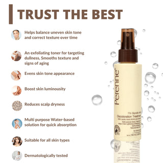 Perenne 7% Glycolic Acid Discoloration Treatment Spray for Skin Brightening | Controls Body Odour | Helps reduce the darkness and pigmentation of underarms, elbows, neck, knees, and inner thighs | Multiple purpose spray for Face, Body and Scalp | 100ml