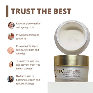 Perenne Glow Booster Radiance Day Cream | Natural Vitamin C, Green Tea & Licorice | Skin Lightening, Brightening & Depigmentation | Glowing Skin | Hydrating & Lightweight | For All Skin Types | Paraben-Free | Men & Women (50g)