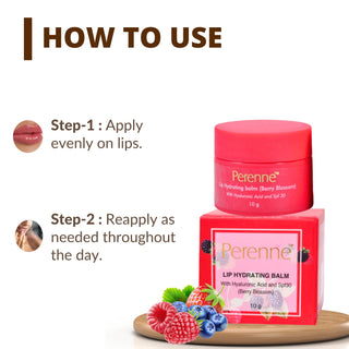 Perenne Lip Hydrating Balm (Berry Blossom) | For Dry, Chapped, & Cracked Lips | Deep Hydration & SPF 30 Protection | Hyaluronic Acid, Vitamin C & Rosehip Oil (10gm)