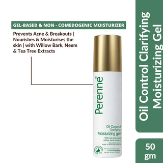 Perenne Oil Control Clarifying Moisturizing Gel | Prevents Acne & Breakouts | Gel Based , Non-Greasy, Lightweight & Non-Comedogenic | Tea Tree & Willow Bark Extracts | For Oily & Acne-Prone Skin | Men & Women (50g)