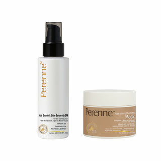 Perenne Hair Strengthening Mask & Hair Smooth and Shine Serum with SPF Combo | With Root Biotech, Redensyl, Argan Oil, Black Seed Oil & Keratin | For Hair Fall Control, Frizz-Free Shine & Damage Repair | For Men & Women