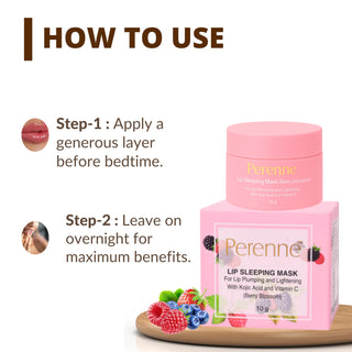 Perenne Lip Sleeping Mask (Berry Blossom) | For Dry, Chapped Lips | Plumps & Brightens Dark Lips | Overnight Hydration & Repair | Kojic Acid & Vitamin C | (10 gm)