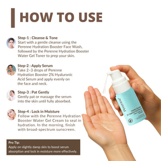 Perenne Hydration Booster 2% Hyaluronic Acid Serum With Swiss Glacier Water + Pentavitin® | Intense Hydration + Skin Plumping |Lightweight & Fast-Absorbing| 92% Natural | Dermatologically Tested | For All Skin Types 20 ml
