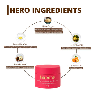 Perenne Lip Lightening Scrub (Berry Blossom) | Removes Pigmentation & Dead Skin | Hydrating & Nourishing | Vitamin C, Shea Butter & Jojoba Oil (10 gm)