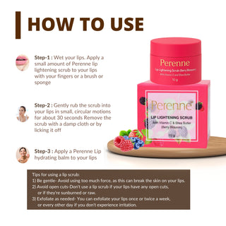 Perenne Lip Lightening Scrub (Berry Blossom) | Removes Pigmentation & Dead Skin | Hydrating & Nourishing | Vitamin C, Shea Butter & Jojoba Oil (10 gm)