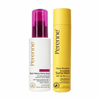 Buy Combo of Perenne Prep & Set Matte Makeup Setting Spray & Glow Booster Invisible Sunscreen SPF 50 PA+++ (100ml x 50gm)