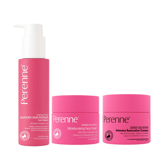 Perenne Sulphate-Free Barrier Skin Repair Face Wash, Moisturizing Face Cream & Intensive Restorative Cream Combo | Complete Ceramide Skincare Routine for Dry, Sensitive & Damaged Skin | 100ml + 50g + 50g | Dermatologist-Tested