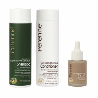 Buy Perenne Clarifying Anti-Dandruff Shampoo (250ml), Hair Strengthening Conditioner (250ml) & Hair Strengthening Serum Combo | Anti-Hair Fall, Dandruff Control & Hair Regrowth | For Men & Women | Sulphate-Free & Dermatologically Tested
