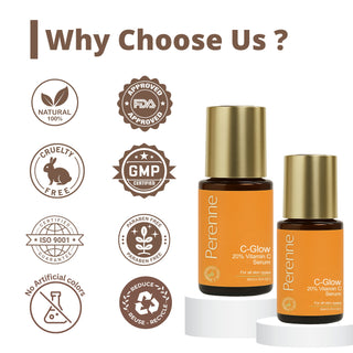 Perenne C-Glow 20% Vitamin C Serum | 20% EAA (Ethyl Ascorbic Acid) | Target Hyperpigmentation | Brightening & Anti-Aging | Antioxidants & Hyaluronic Acid  | For All Skin Types | Men & Women (30 ml)