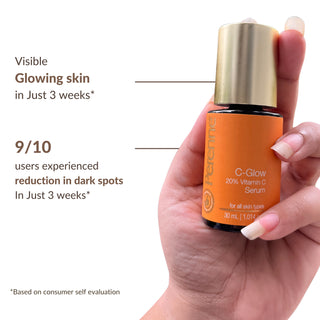 Perenne C-Glow 20% Vitamin C Serum | 20% EAA (Ethyl Ascorbic Acid) | Target Hyperpigmentation | Brightening & Anti-Aging | Antioxidants & Hyaluronic Acid  | For All Skin Types | Men & Women (30 ml)