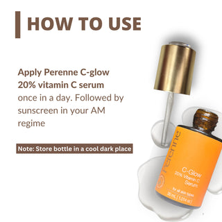 Perenne C-Glow 20% Vitamin C Serum | 20% EAA (Ethyl Ascorbic Acid) | Target Hyperpigmentation | Brightening & Anti-Aging | Antioxidants & Hyaluronic Acid  | For All Skin Types | Men & Women (30 ml)