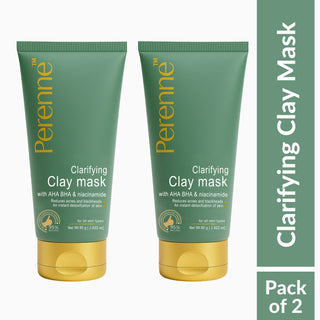 Perenne Clarifying Clay Mask | Detoxifies, Controls Sebum & Reduces Acne | AHA, BHA, Niacinamide & Tea Tree Oil | For Clear, Healthy & Glowing Skin (80g)