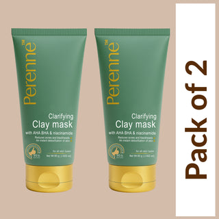 Perenne Clarifying Clay Mask | Detoxifies, Controls Sebum & Reduces Acne | AHA, BHA, Niacinamide & Tea Tree Oil | For Clear, Healthy & Glowing Skin (80g)