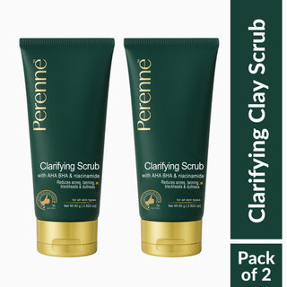 Perenne Clarifying Clay Scrub | Exfoliates & Detoxifies | Controls Oil & Reduces Acne | AHA & BHA Formula | Black Clay & Niacinamide (80g)