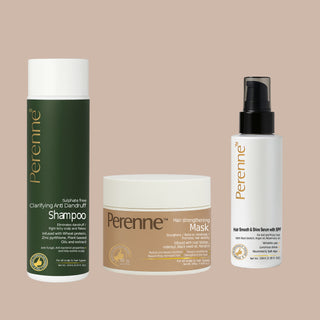 Buy Combo of Sulphate Free Clarifying Anti-Dandruff Shampoo, Hair Strengthening Mask and Hair Smooth & Shine serum