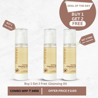 Buy 1 & Get 2 FREE Perenne Nourishing Cleansing Oil | Makeup Remover | Removes Makeup & Impurities | Hydrating & Gentle | Argan & Chamomile Oil | For All Skin Types (45ml X 3)