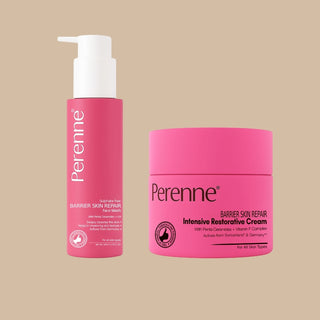 Perenne Sulphate-Free Barrier Skin Repair Face Wash & Intensive Restorative Cream Combo | Ceramide-Based Skincare for Damaged, Dry & Sensitive Skin | Deep Cleansing + Skin Barrier Repair | 100ml + 50g | Dermatologist-Tested & Fragrance-Free