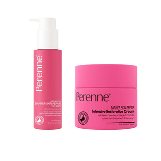 Perenne Sulphate-Free Barrier Skin Repair Face Wash & Intensive Restorative Cream Combo | Ceramide-Based Skincare for Damaged, Dry & Sensitive Skin | Deep Cleansing + Skin Barrier Repair | 100ml + 50g | Dermatologist-Tested & Fragrance-Free