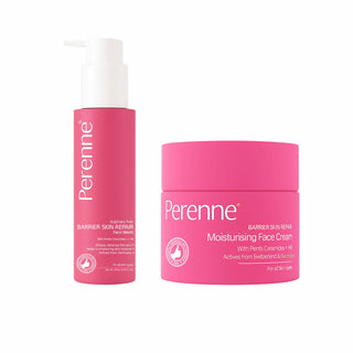 Perenne Sulphate-Free Barrier Skin Repair Face Wash & Moisturizing Face Cream Combo | Ceramide Skincare for Sensitive, Dry & Damaged Skin | Gentle Cleanser + Deep Hydration | Dermatologist-Tested, Fragrance-Free