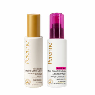Perenne Best Selling Makeup Setting Sprays Combo - Glow Booster Invisible Makeup Setting Spray and Prep & Set Matte Makeup Setting Spray