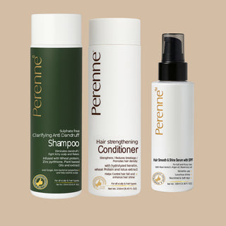 Haircombo_8 Combo pack of Sulphate Free Clarifying Anti-dandruff Shampoo, Hair Strengthening Conditioner, and Hair Smooth & Shine Serum
