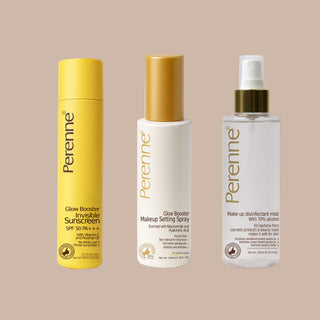Buy Combo of Perenne Glow Booster Invisible Sunscreen SPF 50 PA+++, Glow Booster Makeup Setting Spray & Makeup Disinfectant Mist ( 50gm x 100ml x 200ml )