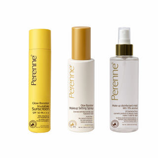 Buy Combo of Perenne Glow Booster Invisible Sunscreen SPF 50 PA+++, Glow Booster Makeup Setting Spray & Makeup Disinfectant Mist ( 50gm x 100ml x 200ml )