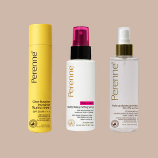 Buy Combo of Perenne Prep & Set Matte Makeup Setting Spray, Glow Booster Makeup Setting Spray & Makeup Disinfectant Mist ( 50gm x 100ml x 200ml )