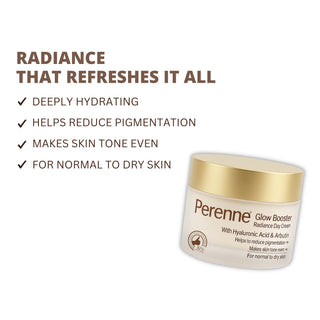 Perenne Glow Booster Radiance Day Cream | Natural Vitamin C, Green Tea & Licorice | Skin Lightening, Brightening & Depigmentation | Glowing Skin | Hydrating & Lightweight | For All Skin Types | Paraben-Free | Men & Women (50g)