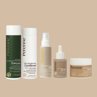 Perenne Clarifying Anti-Dandruff Hair Strengthening Kit including Clarifying  Anti-Dandruff Shampoo, Hair Strengthening Conditioner,  Hair Strengthening Oil, Hair Strengthening Serum & Hair Strengthening Mask | For Dandruff, Hair Fall & Hair Growth.