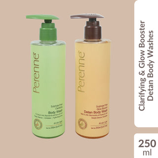 Pack of 2 body washes (Combo) - Perenne Sulphate free Clarifying Body Wash (250 ml) & Perenne Sulphate free Glow Booster Detan Body Wash with 5% AHA (250 ml)