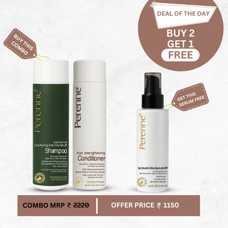 Buy Combo of Perenne Sulphate Free Clarifying Anti Dandruff Shampoo  (250ml) & Hair Strengthening Conditioner (250ml) and Get FREE Hair Smooth and Shine Serum (100ml)