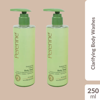 Twin Pack of Perenne Sulphate free Clarifying Body Wash with 1% Salicylic Acid, Niacinamide and Hyaluronic Acid (250 ml)