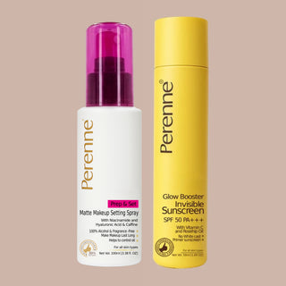 Buy Combo of Perenne Prep & Set Matte Makeup Setting Spray & Glow Booster Invisible Sunscreen SPF 50 PA+++ (100ml x 50gm)