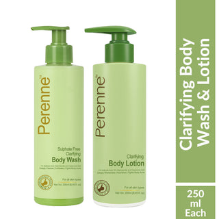 Perenne Clarifying Body Care Combo | Sulphate-Free Clarifying Body Wash (250ml) + Clarifying Body Lotion with Salicylic Acid & Niacinamide (250ml) | For Body Acne, Bumps, Oil Control & Hydration | For Men & Women
