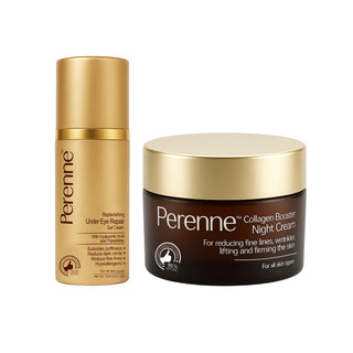 Perenne Night Care Combo for Dark Circles, Puffiness, Fine Lines & Wrinkles | Under Eye Repair Gel Cream + Collagen Booster Night Cream with Tripeptides, Retinol, Swiss Apple Stem Cells & Hyaluronic Acid | 15g + 50g