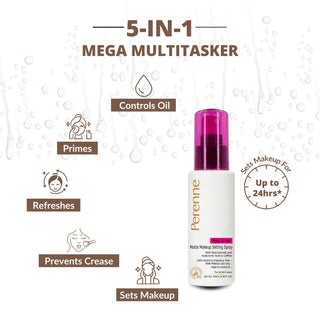 Perenne Prep & Set Matte Makeup Setting Spray with Niacinamide, Hyaluronic Acid & Caffeine |Matte Finished| Helps to control oil | For Long Lasting makeup up to 24 hrs* |100% Alcohol-Free & Fragrance-Free (100ml)
