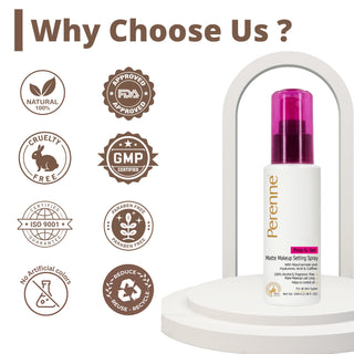 Perenne Prep & Set Matte Makeup Setting Spray with Niacinamide, Hyaluronic Acid & Caffeine |Matte Finished| Helps to control oil | For Long Lasting makeup up to 24 hrs* |100% Alcohol-Free & Fragrance-Free (100ml)